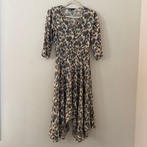 Desigual Floral Printed Asymmetrical Hankerchief Hem Flowy Dress European Sz 36